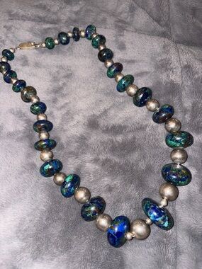 Beautiful Sterling And Azurite Beads Necklace